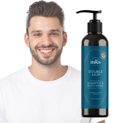 MKS eco Double Hop Shampoo & Body Wash with Model Front View
