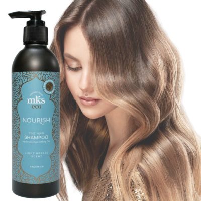 MKS eco Nourish Shampoo Fine Hair 25th Anniversary Silver Edition with Model