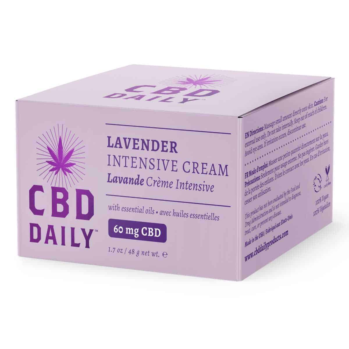 CBD Daily Intensive Cream Lavender Box View | Buy CBD lavender | Buy Lavender CBD Cream Online | CBD Daily since 1996