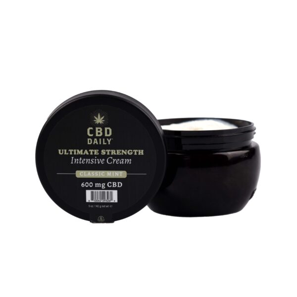 CBD Daily Intensive Cream Ultimate Strength Original Mint Jar Opened Up Side View High Resolution Image