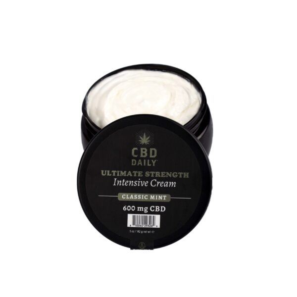 CBD Daily Intensive Cream Ultimate Strength Original Mint Jar Opened Up Front View High Resolution Image
