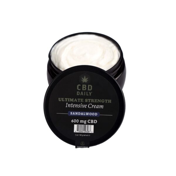 CBD Daily Ultimate Strength Intensive Cream Open Jar Front Sandalwood New Packaging