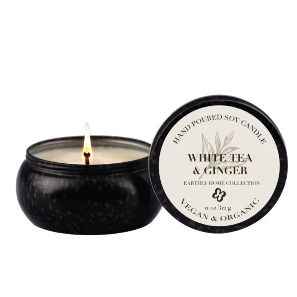 Earthly Home White Tea & Ginger Candle Side View