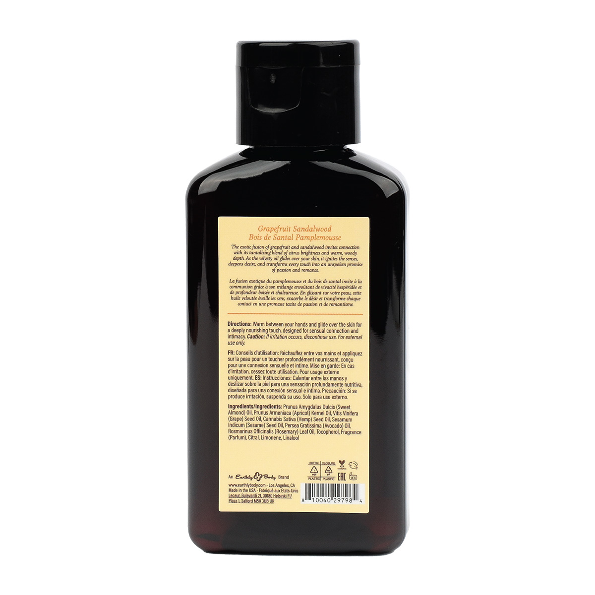 Earthly Body at Night Massage Oil Grapefruit Sandalwood 2 oz Back